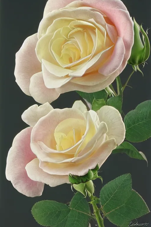 Prompt: rose botanical, shot with hasselblad, photography, photorealism, ultrasharp details, ultradetailed, intricate, soft diffuse lights, by dorothea lange and horst p horst, aesthetic film grain, pastels colours