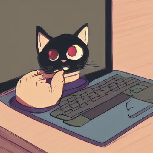 Image similar to a cat browsing memes on a laptop, anime scene by Makoto Shinkai, wholesome digital art