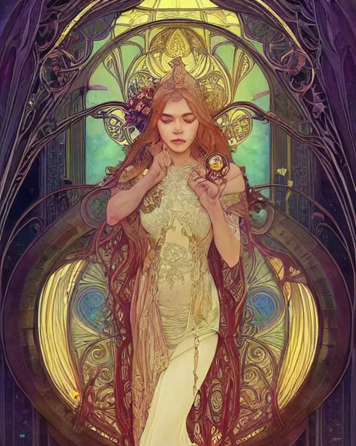 Image similar to a god, highly detailed, very intricate, art nouveau, gold filigree, romantic storybook fantasy, soft cinematic lighting, award - winning, disney concept art watercolor illustration by mandy jurgens and alphonse mucha and alena aenami, pastel color palette, featured on artstation