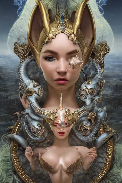 Image similar to old world masters portrait of a beautiful female hybrid atlantean anubis alien warrior elsa jean, regal, realistic, refined, detailed digital art, francois boucher, oil painting, michael cheval, esao andrews, steampunk, walt disney ( 1 9 3 7 ), highly detailed, cinematic lighting, unreal engine, 8 k, hd