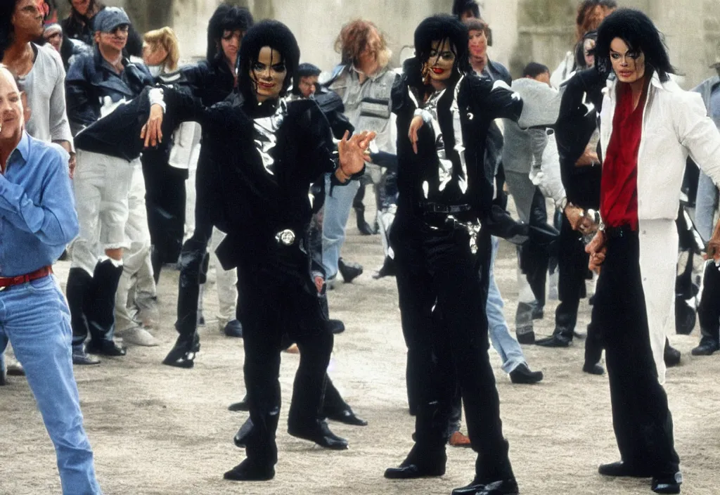 Prompt: michael jackson on the set of david cameron's avatar