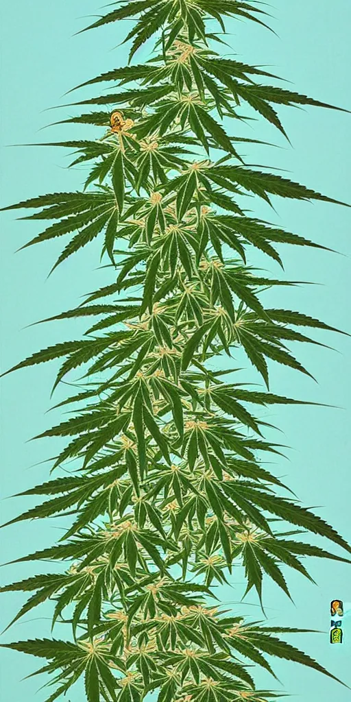 Image similar to A modern fine-art Chinese shanshui painting of cannabis tree with dank buds ready to harvest, full of amber trichome