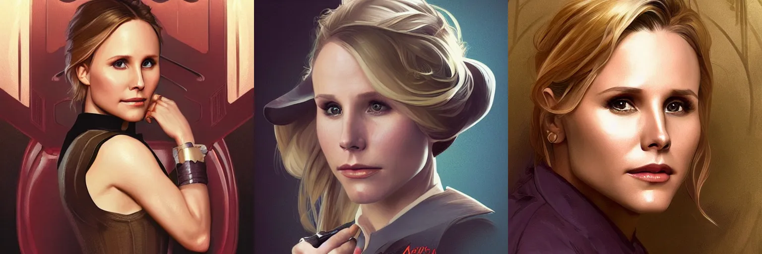 Prompt: portrait of kristen bell as a detective, highly detailed, digital painting, artstation, concept art, sharp focus, illustration, art by artgerm and greg rutkowski and alphonse mucha