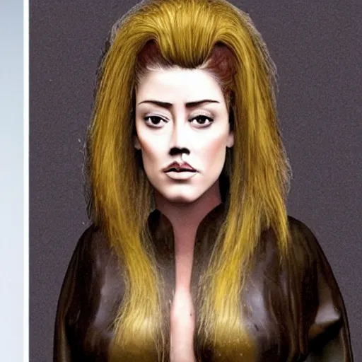 Image similar to a [ gourd ] carved shaped to look like ( amber heard face ) hybrid intercross