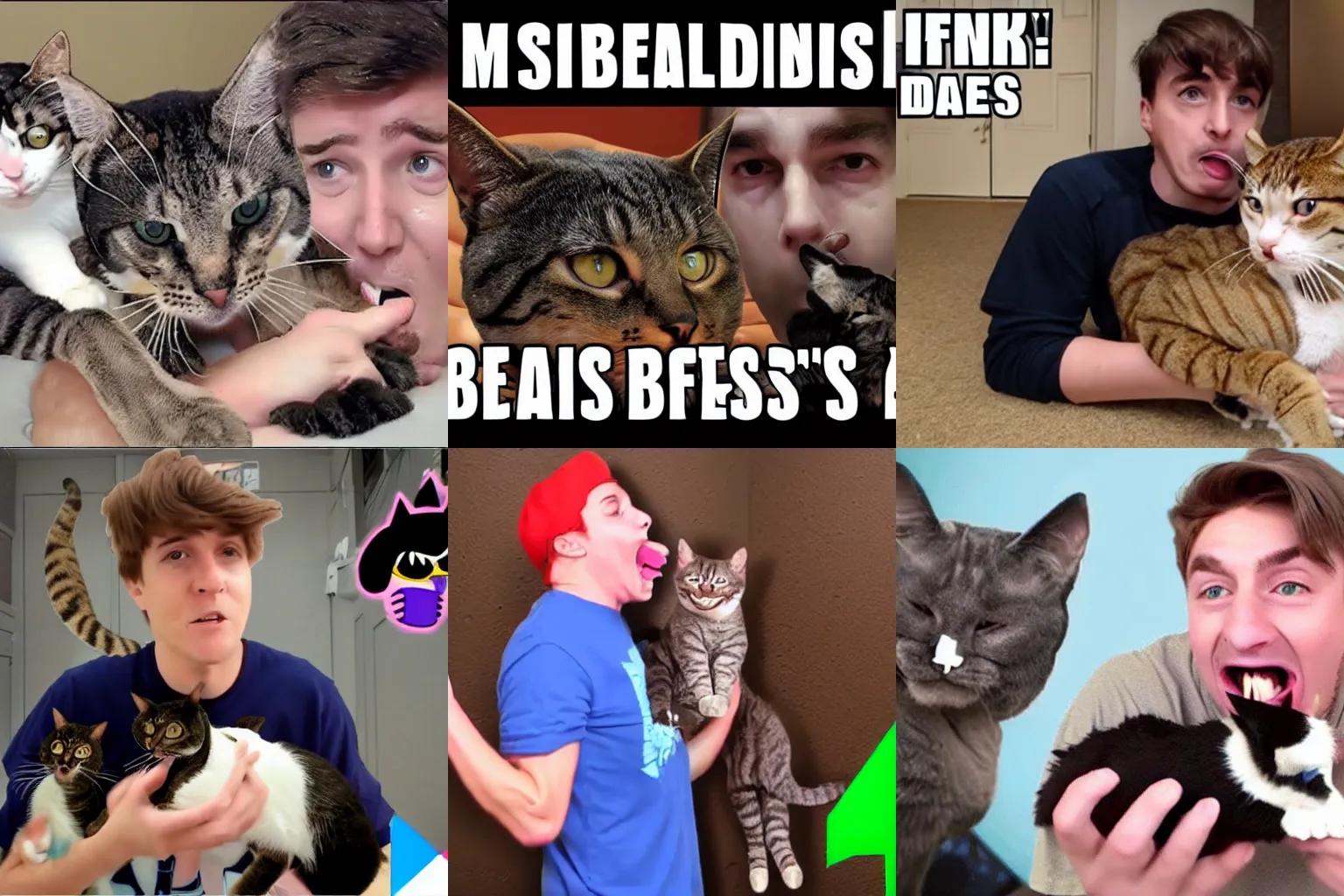 Prompt: MrBeast being bitten by cats challenge, funny, hilarious, amusing, thumbnail