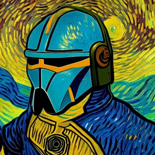 Image similar to Vincent Van Gogh style, the Mandalorian,