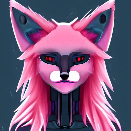 Image similar to digital art artstation, pixiv, portrait of a robotic fox with cybernetic body with pink hair, character fursona furry, furaffinity