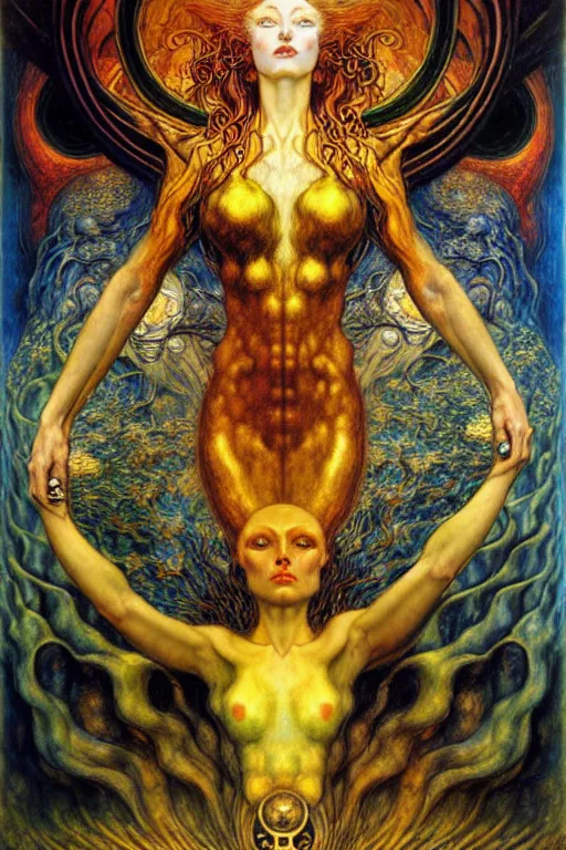 Image similar to Divine Chaos Engine by Karol Bak, Jean Delville, William Blake, Gustav Klimt, and Vincent Van Gogh, symbolist, visionary