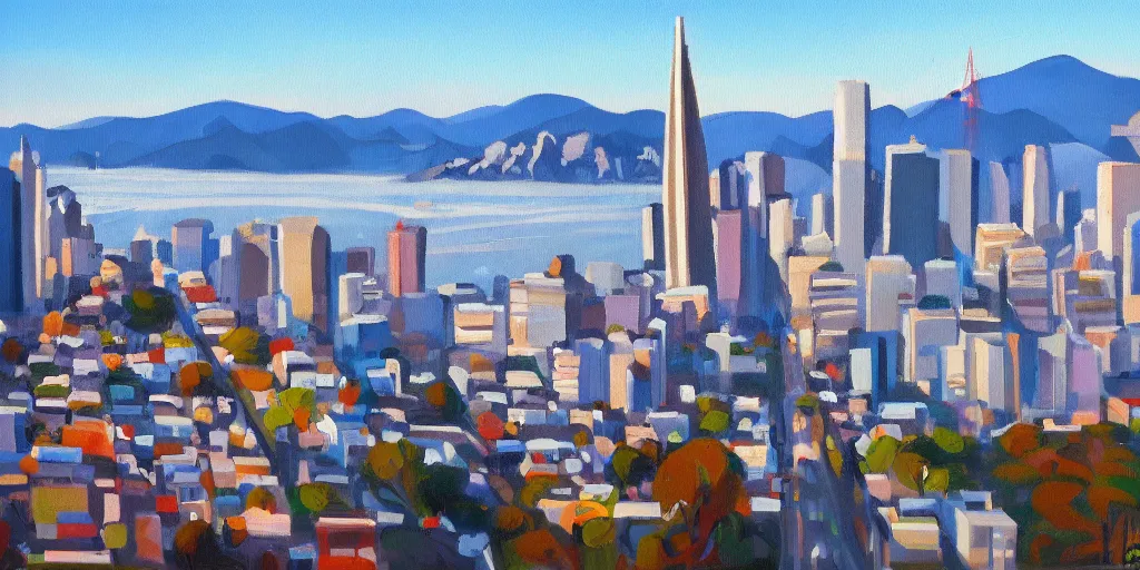 Image similar to new painting of San Francisco city by Greg Aronson, artstation