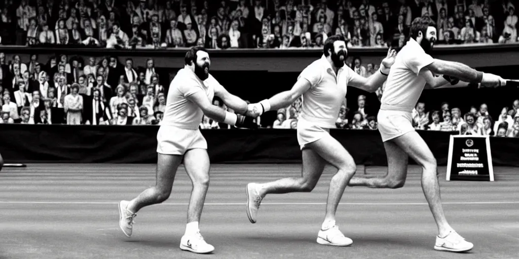 Image similar to photo of geoff capes winning wimbledon tennis final with steve silk hurley