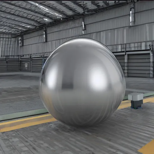 Image similar to big metallic capsule connected to pipelines, purpose is pump, standing in large industrial hall, designed by best engineers, raytracing, reflections