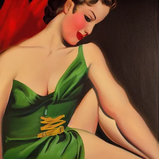 Prompt: a painting in the style of gil elvgren and in the style of pascal blanche.