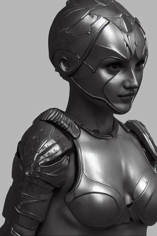 Image similar to a highly detailed sculpt of athletic girl in armor, cinematic light, featured on artstation, octane render, path tracing, sharp focus, 4 k