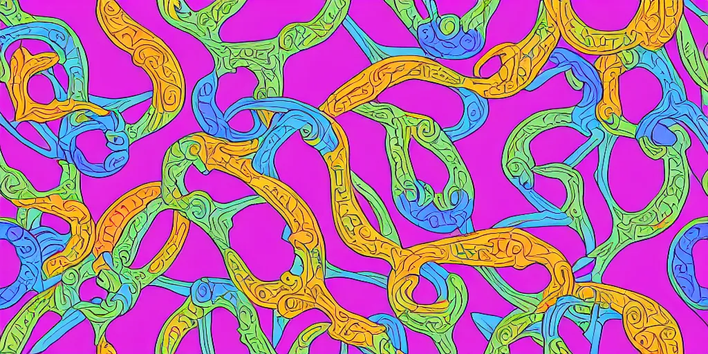 Prompt: seamless pattern of large colorful arches in escher style