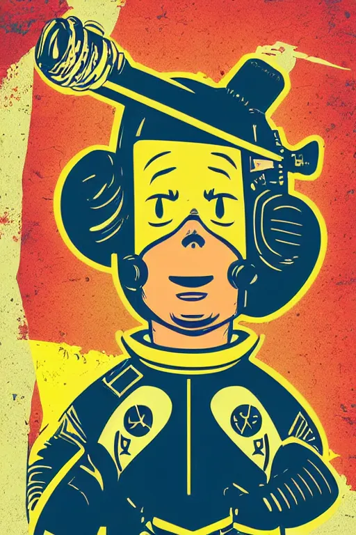 Image similar to fallout 7 6 retro futurist illustration art by butcher billy, sticker, colorful, illustration, highly detailed, simple, smooth and clean vector curves, no jagged lines, vector art, smooth andy warhol style