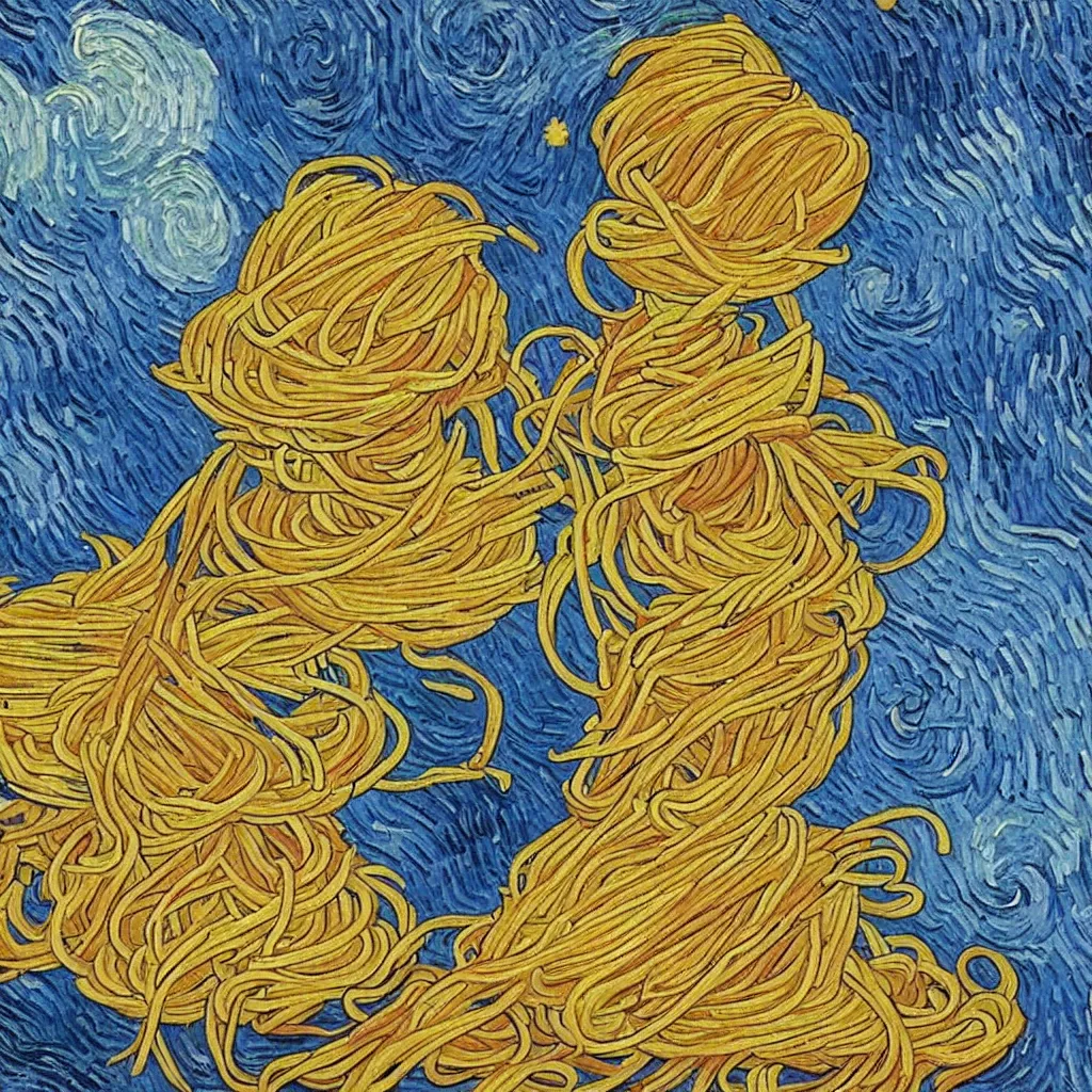 Image similar to Van Gogh eating spaghetti