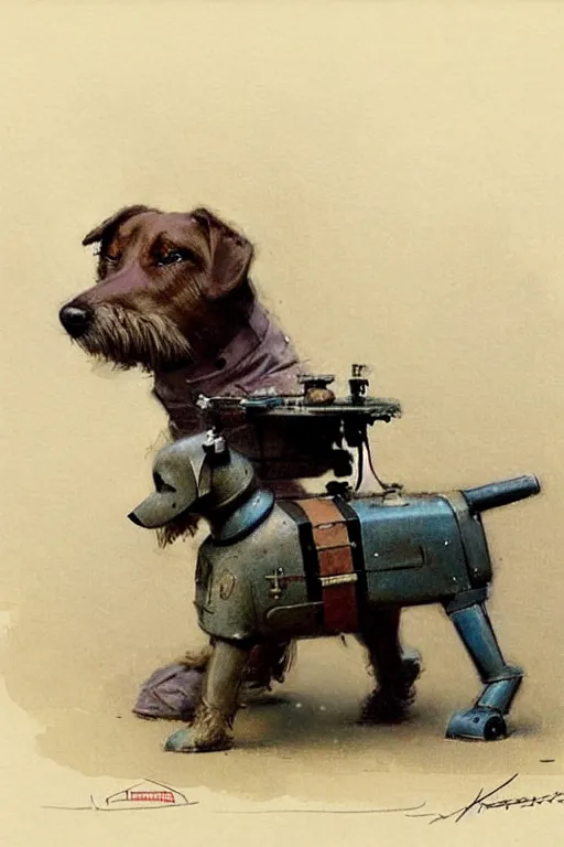 Image similar to (((((1950s boy and his robot box shaped k9 dog. muted colors.))))) by Jean-Baptiste Monge !!!!!!!!!!!!!!!!!!!!!!!!!!!