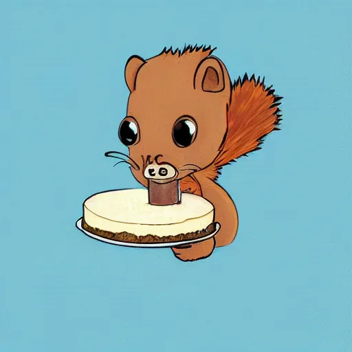 Image similar to a squirel in space eating a cheesecake, digital art