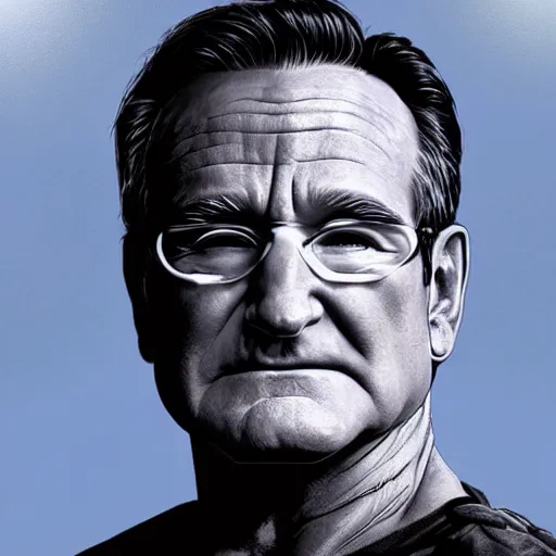 Image similar to Very very very very highly detailed epic photo of Robin Williams, intricate, dystopian, sci-fi, extremely detailed, digital painting, artstation, concept art, smooth, sharp focus, illustration, intimidating lighting, incredible art by Artgerm and Vincent di Fate