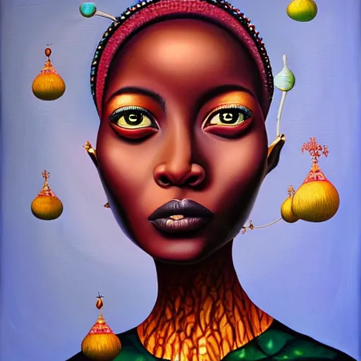 Image similar to an african queen in a surreal portrait style by Afarin Sajedi, oil on canvas