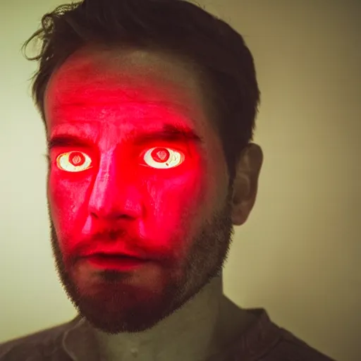 Image similar to a man with red glowing eyes