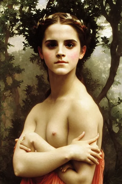 Prompt: emma watson as a greek goddess, painting by william adolphe bouguereau