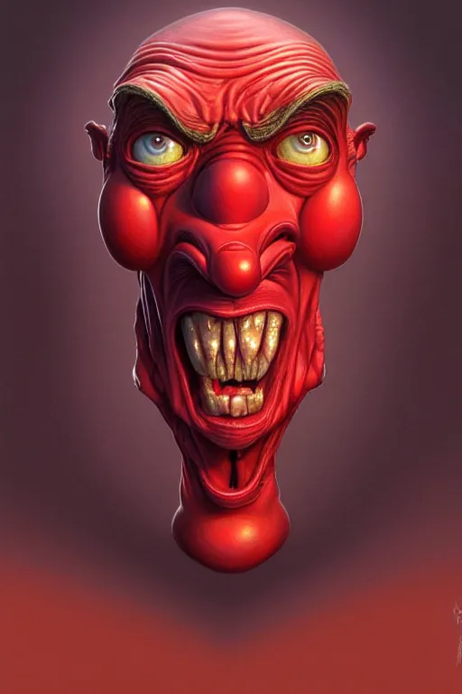 Image similar to anthropomorphic square head in death bluesteel mr bean giant red nose, intricate, elegant, highly detailed face, wide angle, digital painting, artstation, concept art, sharp focus, illustration, art by artgerm, bob eggleton, stephen hickman, richard corben, wayne barlowe, greg rutkowski, alphonse mucha, 8 k