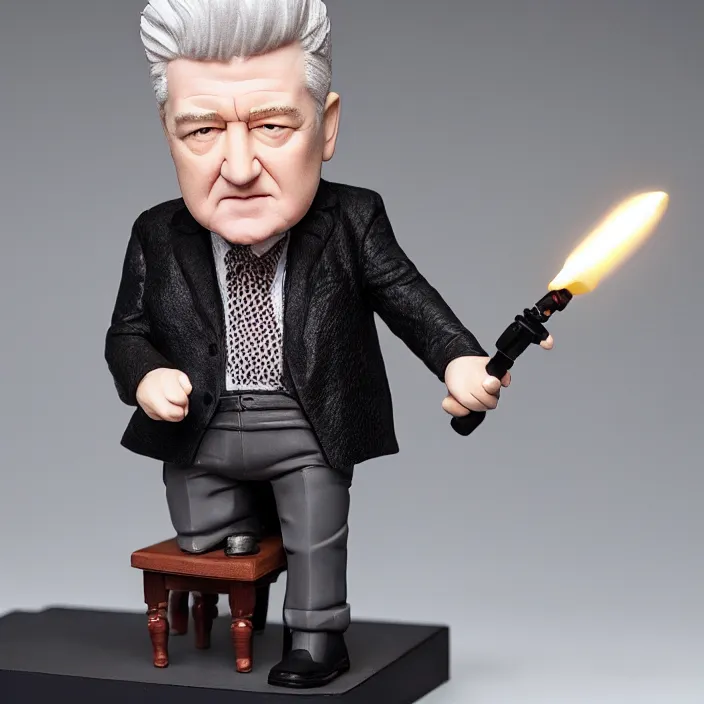 Image similar to david lynch as a nendoroid, studio lighting, product photo, 8 k,