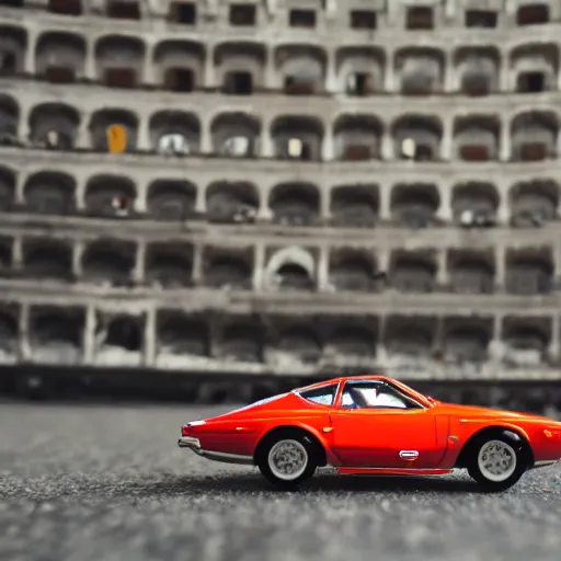 Image similar to 3 5 mm photo of pininfarina car like hot wheels model, rome background, epic cinematic