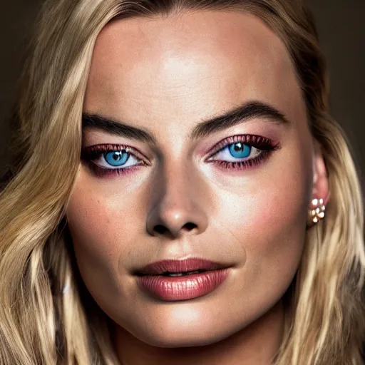 Image similar to margot robbie portrait, 8k resolution, hyper-detailed, beautiful eyes