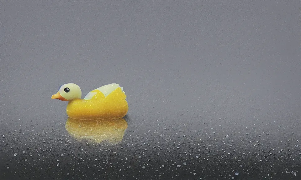 Prompt: a wet crystal rubber ducky on an isolated white background, light shining from behind, by lee madgwick