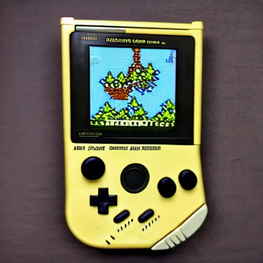 Image similar to Skyrim as a Gameboy color game, displayed on an old Gameboy