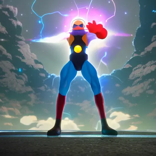 Prompt: an epic anime of energy man next to kirby, ghibli, unreal 5, octane render, rpg portrait, dynamic lighting, epic, epic anime, 2 d