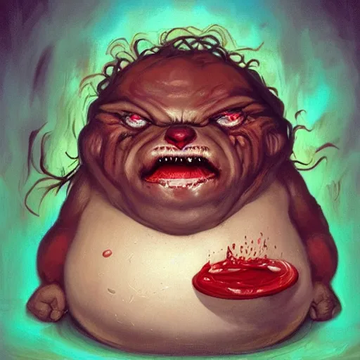 Image similar to big chungus big eyes wide open, horrific sentient meatloaf, holding meatloaf, sloppy, gross, meatloaf, hyper realistic, terrifying, disturbing, strange, bizarre, masterpiece, meatloaf is everywhere, ground beef bloody, liquid, 4 k, vivid colors, elegant, highly detailed, john park, frazetta, john howe, ruan jia, jeffrey catherine jones