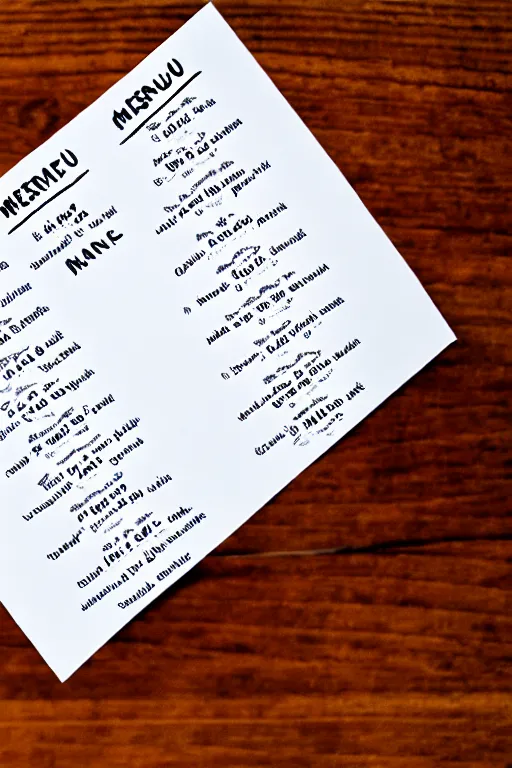 Image similar to a piece of paper with a menu written on it