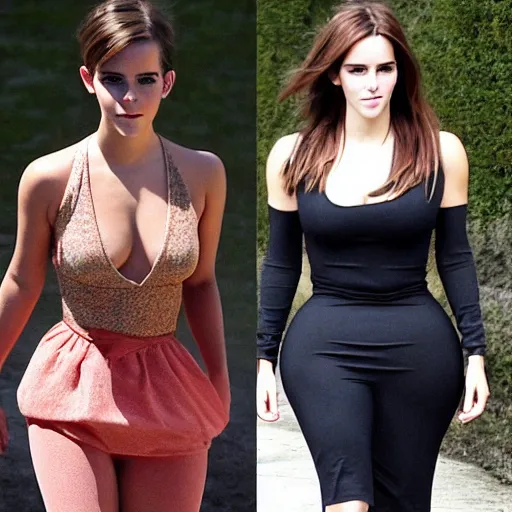 Image similar to Full-figure shot of a Emma Watson/Kim Kardashian hybrid