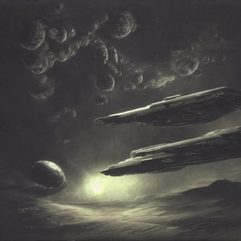 Image similar to a spaceship in low atmosphere, smooth futuristic spacecraft, pouring out smoke, scifi concept art, by carl gustav carus