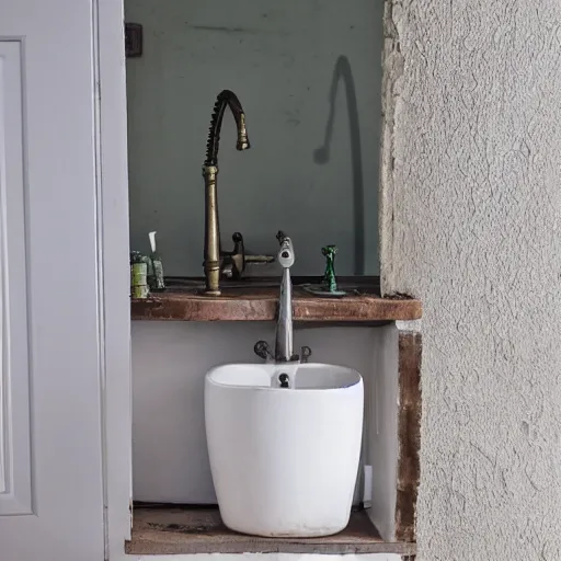 Prompt: sink standing at the door of a house