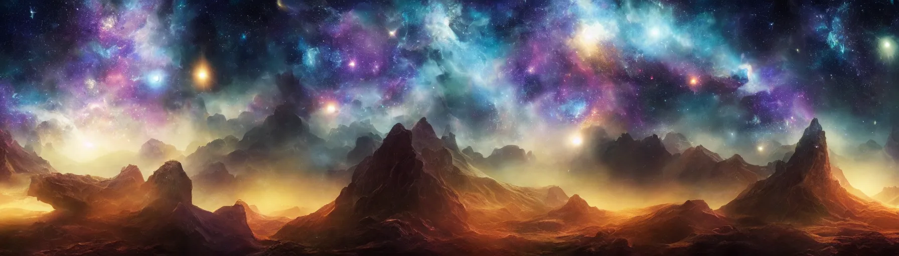 Image similar to galaxy, cosmos, stars, nebula, matte painting, cinematic composition highly detailed, super wide angle