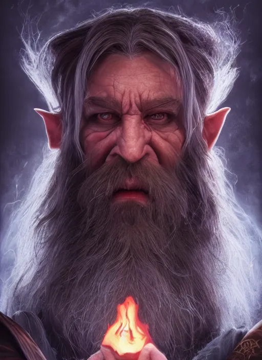 Prompt: a highly detailed airbrush painting of a evil mage hobbit with a big nose, trending on artstation, unreal 5, daz, hyperrealistic, octane render, dungeons and dragons, dynamic lighting