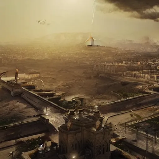 Prompt: dragons fly over erbil, epic scene, cinematic lighting, photorealistic, historical documentary, by greg rutkowski, incredible detail