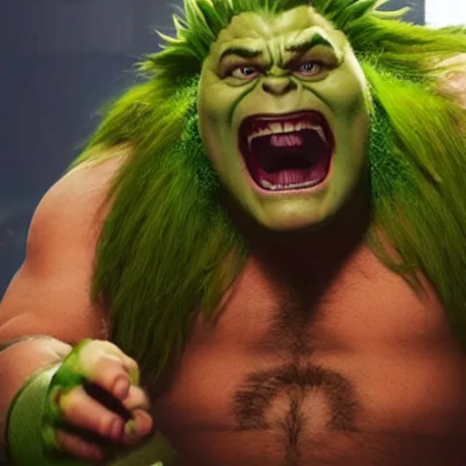 Image similar to movie still of jack black starring as blanka in the 2 0 2 6 live action street fighter movie