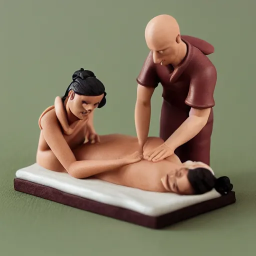 Prompt: clay diorama of at home massage therapy