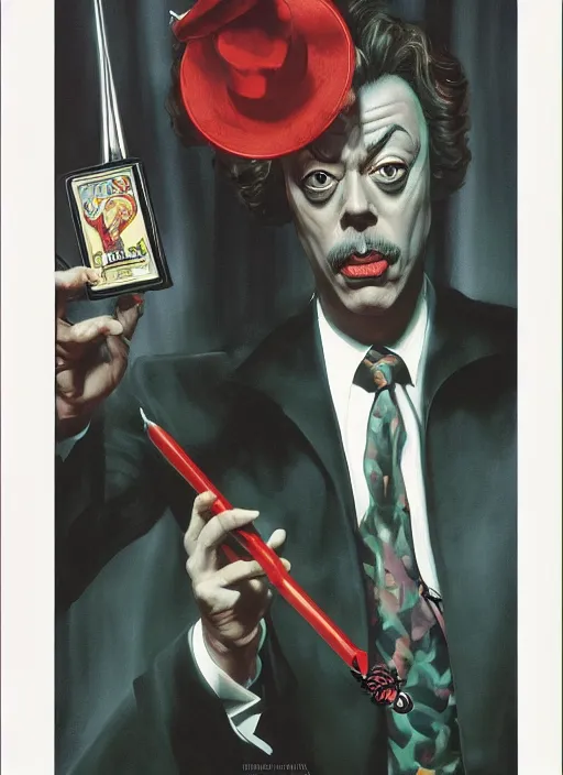 Image similar to portrait of tim curry as wadsworth in clue ( 1 9 8 5 ), highly detailed, centered, solid color background, digital painting, artstation, concept art, smooth, sharp focus, illustration, jason edmiston, donato giancola, joseph christian leyendecker, les edwards, ed repka, wlop