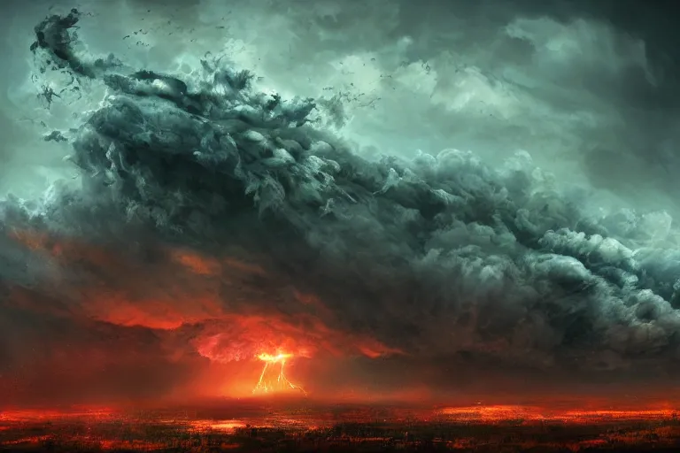 Image similar to photo of monstrous tornado, night, backlit, hyperdetailed artstation