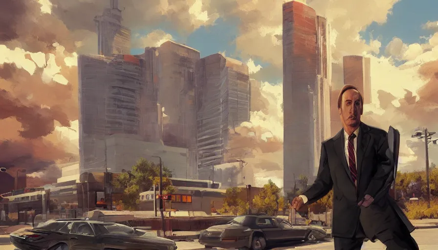 Image similar to concept art of better call saul, wallpaper, cinematic shot, oil painting by jama jurabaev, extremely detailed, brush hard, artstation, high quality, brush stroke