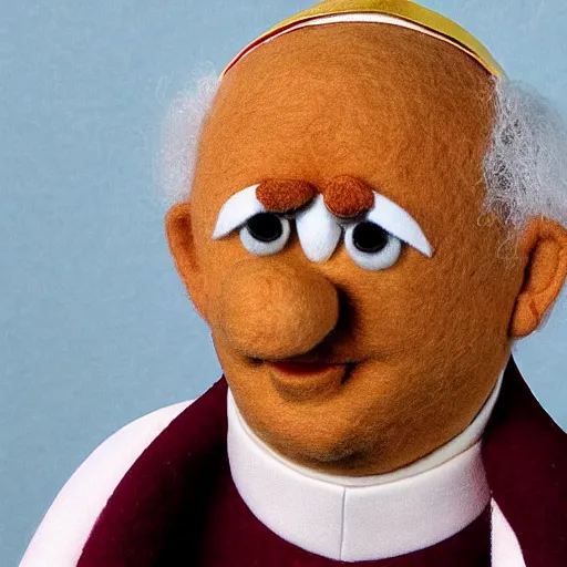 Prompt: pope jean paul ii as a muppet. highly detailed felt. hyper real photo. 4 k.