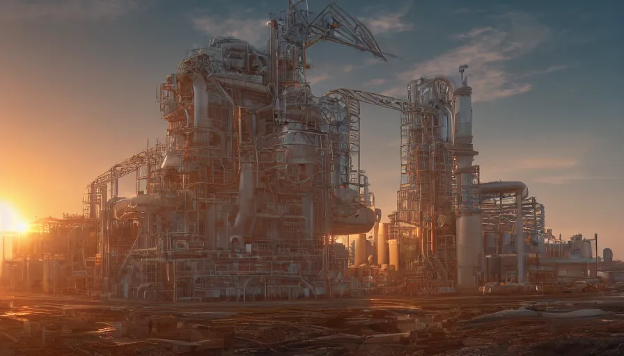 Prompt: real combined cycle powerplant, sunrise, hyperdetailed, artstation, cgsociety, 8 k