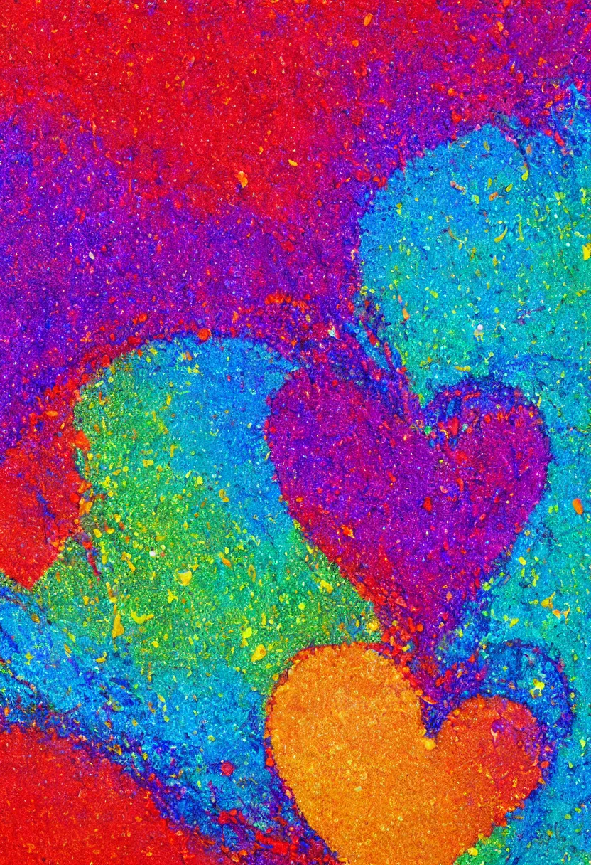 Image similar to high detailed painting of a heart made of splashing liquids and thick paints falling on glitter, 8 k rendering