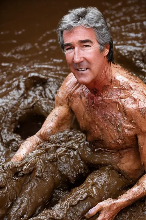 Image similar to randy mantooth covered in mud crawling inside a giant intestine, 4 k, high definition,